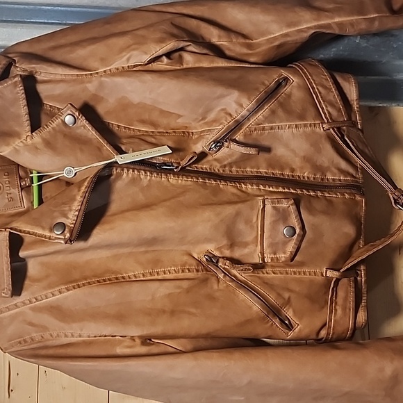 Faux Leather Jacket Brown; Max Studio Sz Small - Picture 2 of 8